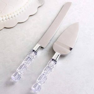 Wedding Cake Knife & Server Acrylic Stainless steel Faux Crystal Handle, 2 pcs Set