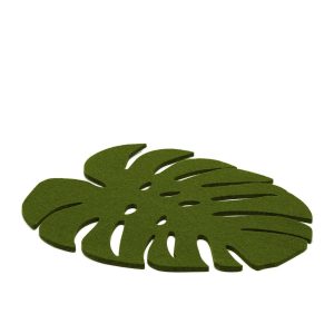 Merino Wool Felt Large Monstera Leaf Trivet: Loden Green